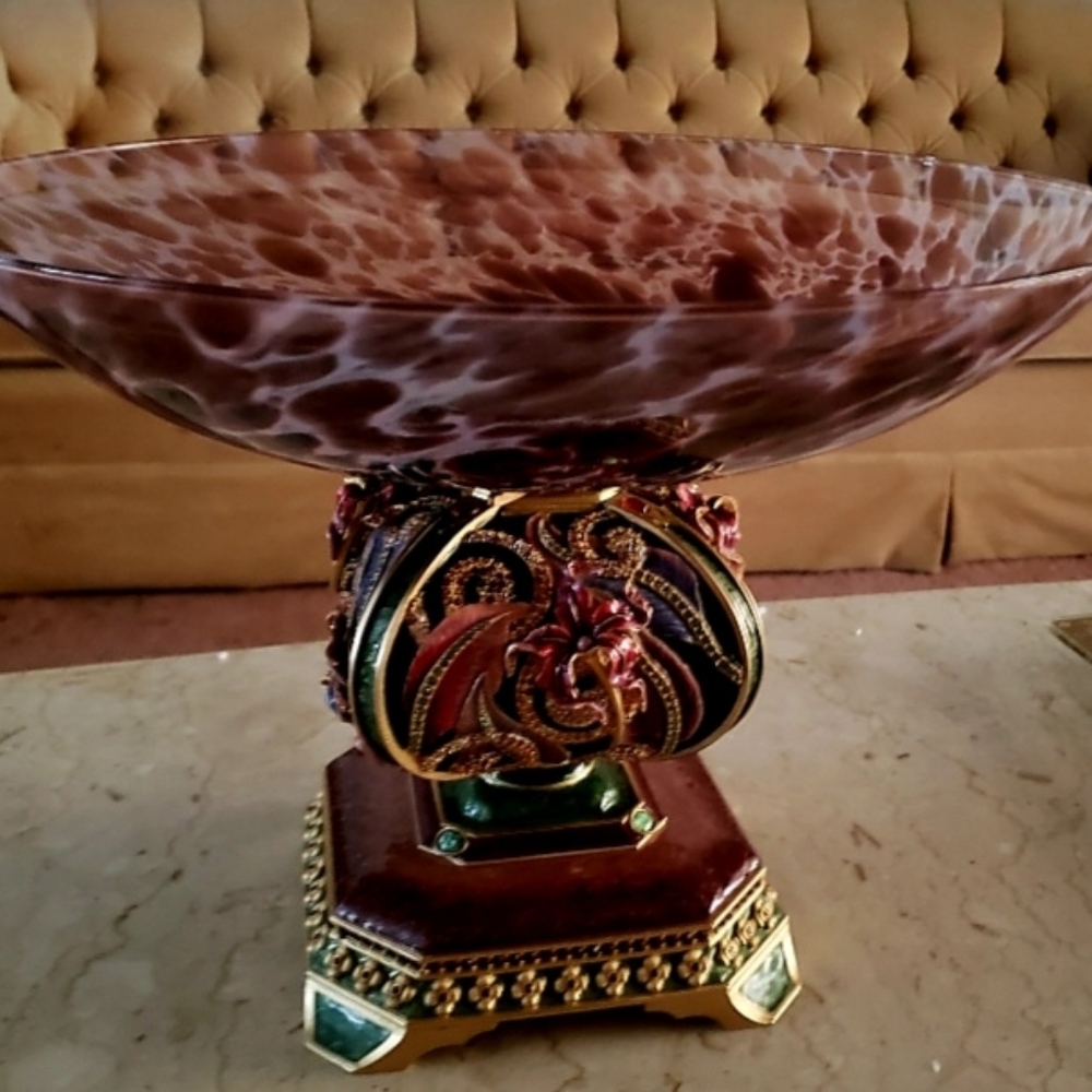 Elegant Jay Strongwater "Bloom" Lily Stand w/Glass Bowl